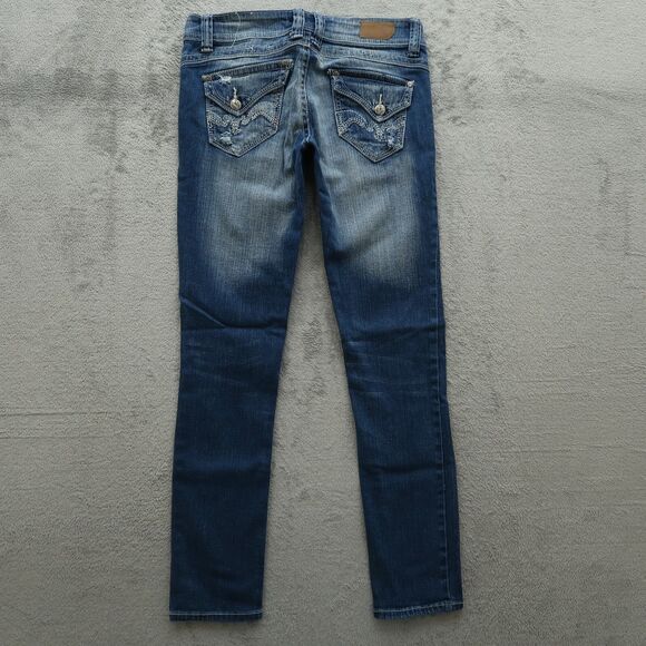 VIGOSS Jeans Women's 3/4 Blue Low-Rise Skinny Denim Pants 30" Inseam Distressed - Picture 1 of 15